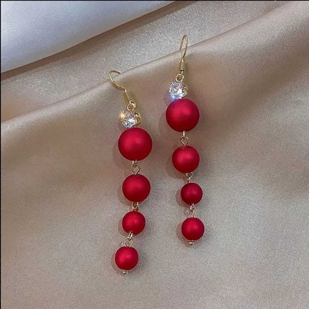 💕5/$18 Red Ball Drop Earrings